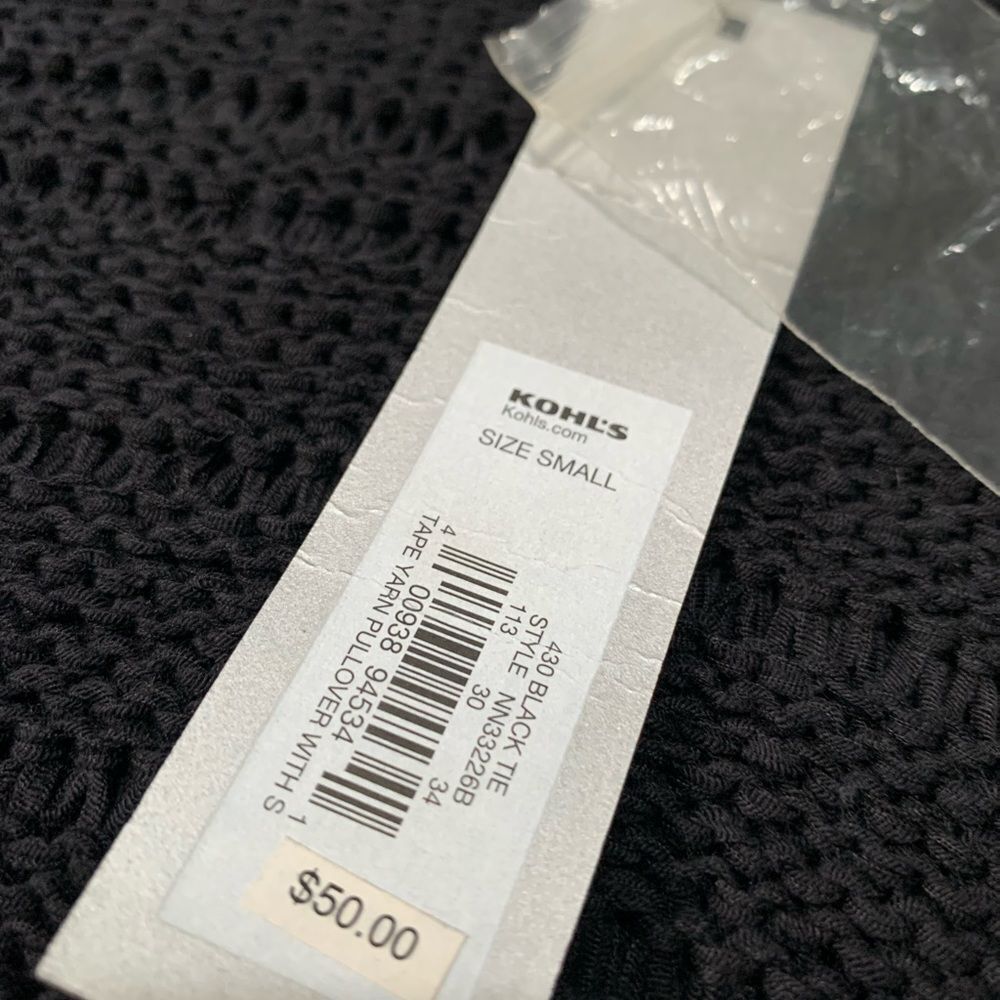 New APT 9 Womens Black Tie Tape Yarn Pullover Sweater Size Small NWT $50 - Picture 4 of 8